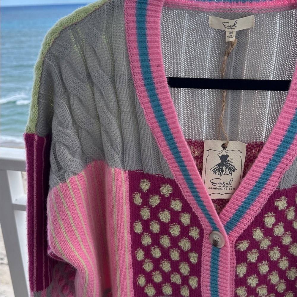 NWT Easel Anthropologie Multicolor Patchwork Cardigan - Picture 6 of 8